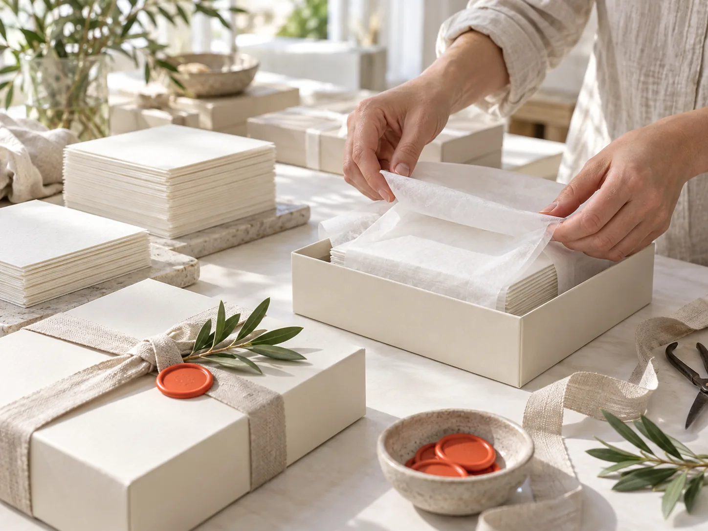 An illustrative stationery packing scene